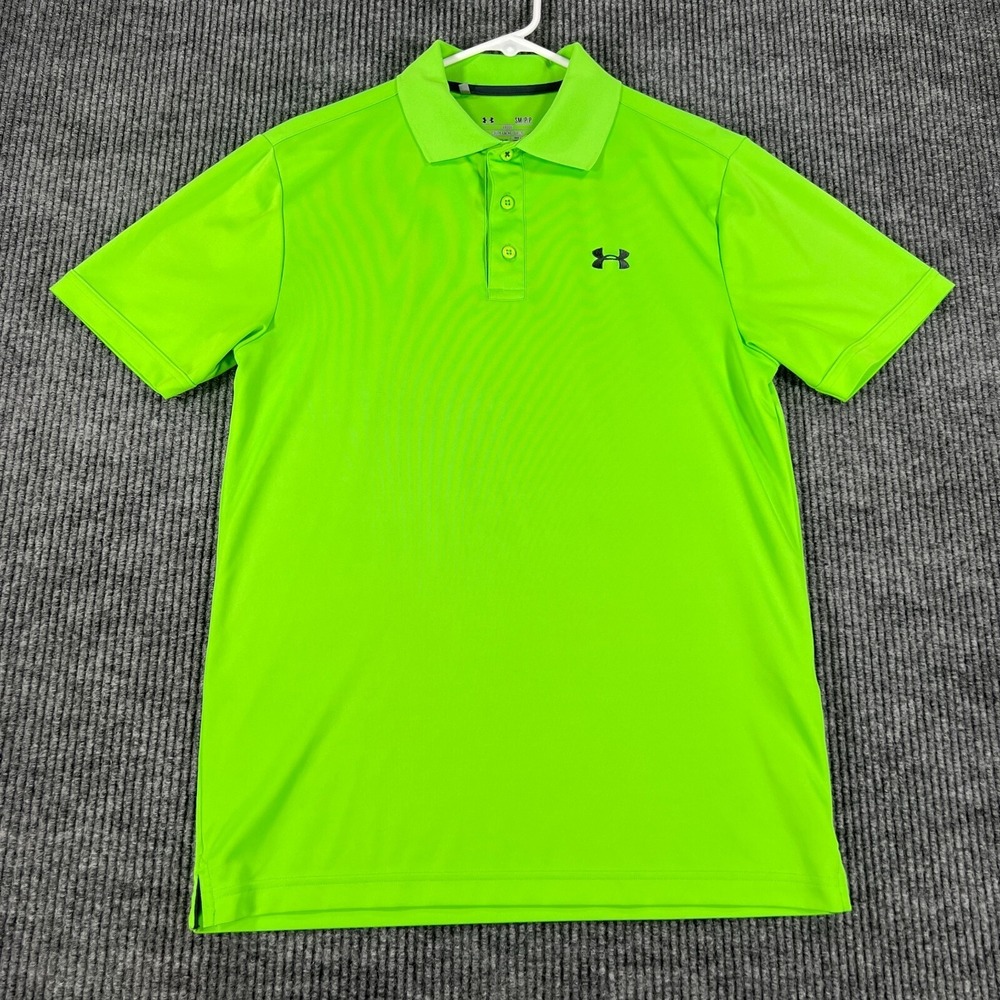 Under Armour Polo Shirt Mens Small Green Short Sleeve Loose Fit Heat Gear Golf